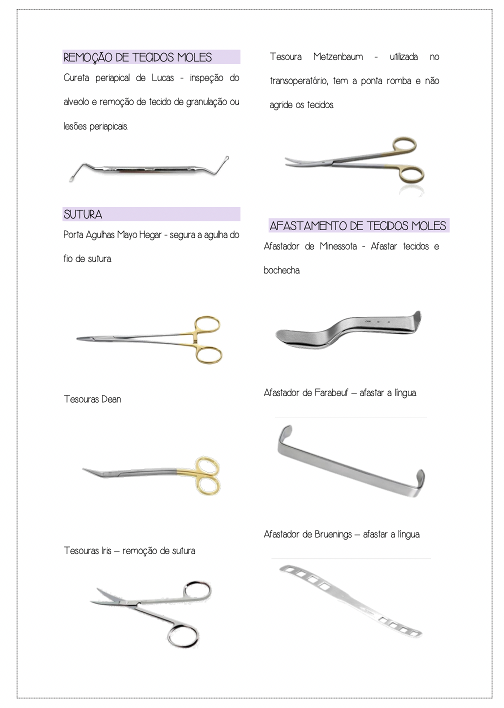 Página do resumo com instrumentais de cirurgia odontológica